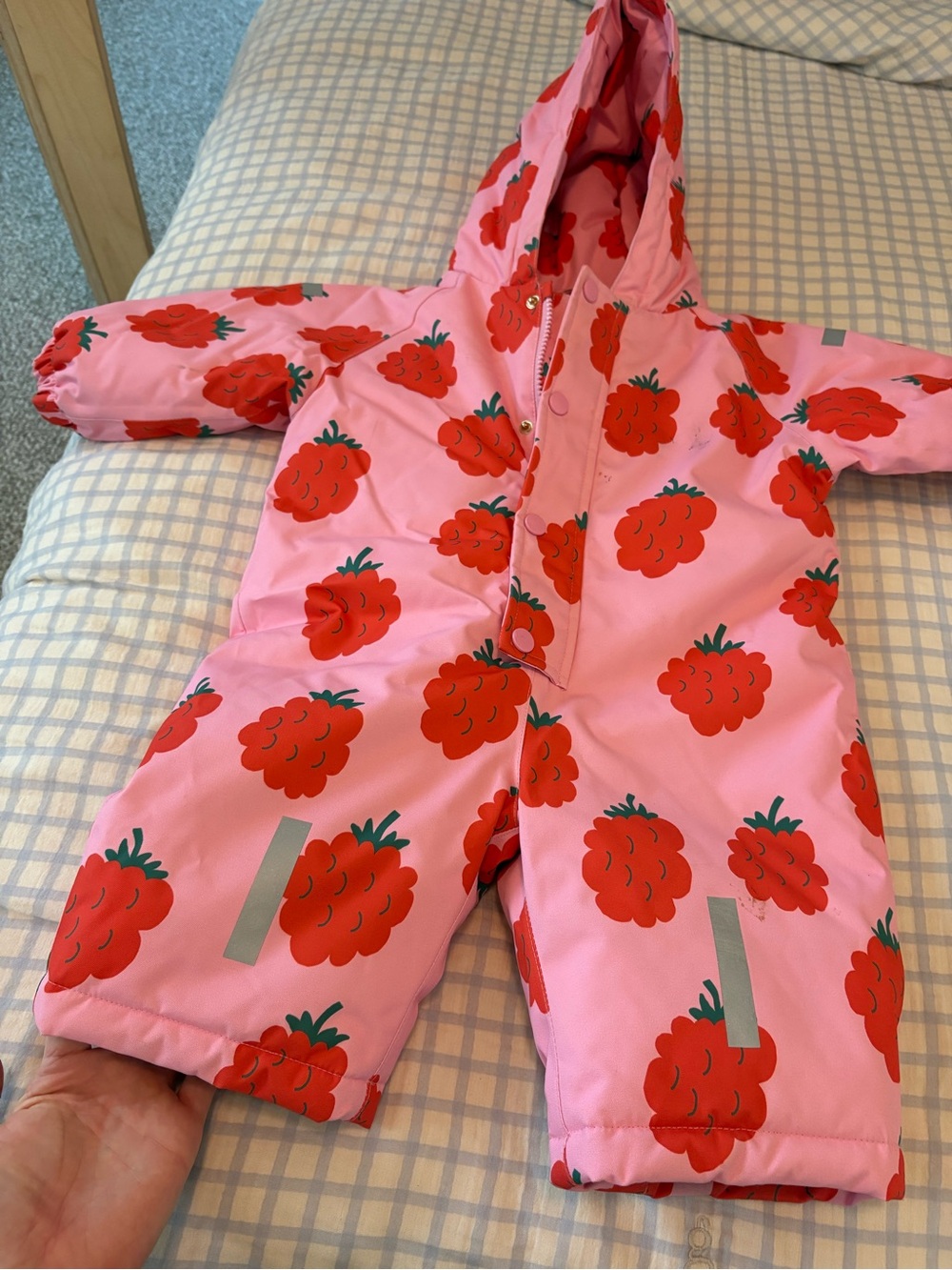 Girls Pink Raspberry-Print Puffer Snowsuit - Picture 6 of 8